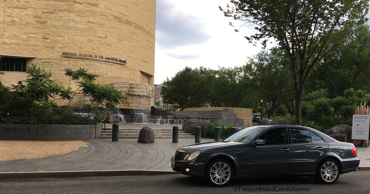 E350 parked near the National Museum of the American Indian. The car was made in Germany for the Reverend Melvin Yangudi.